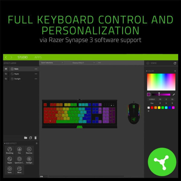 Razer Cynosa Chroma Gaming Keyboard: 168 Individually Backlit RGB Keys - Spill-Resistant Design - Programmable Macro Functionality - Quiet & Cushioned