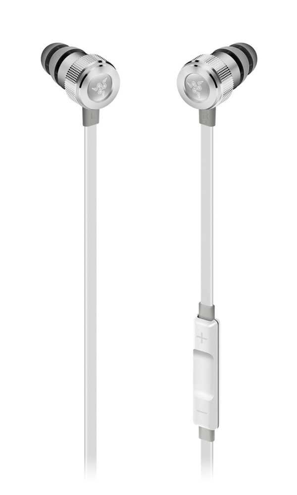 Razer Hammerhead Earbuds for iOS: DAC - Custom-Tuned Dual-Driver Technology - In-Line Mic & Volume Control - Aluminum Frame - Lightning Connector - Mercury White