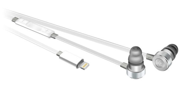 Razer Hammerhead Earbuds for iOS: DAC - Custom-Tuned Dual-Driver Technology - In-Line Mic & Volume Control - Aluminum Frame - Lightning Connector - Mercury White