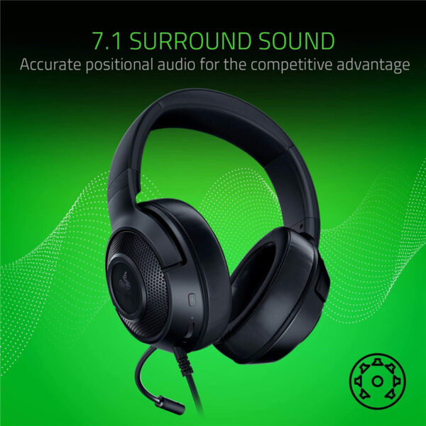 Razer Kraken X Ultralight Gaming Headset: 7.1 Surround Sound Capable - Lightweight Frame - Integrated Audio Controls - Bendable Cardioid Microphone - For PC, Xbox, PS4, Nintendo Switch