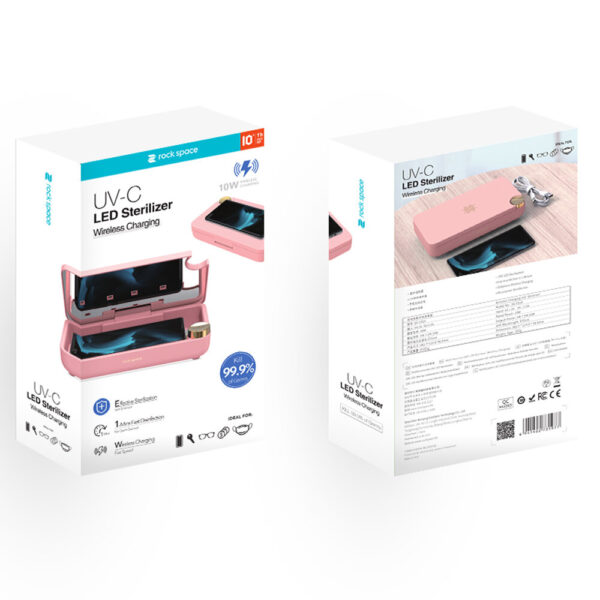 Rock Space 10W Wireless Charging UVC LED Disinfection Sterilizer Health Care Mobile Phone Face Mask Jewelry Watch Cleaner Vapor Devices Sterilization Box