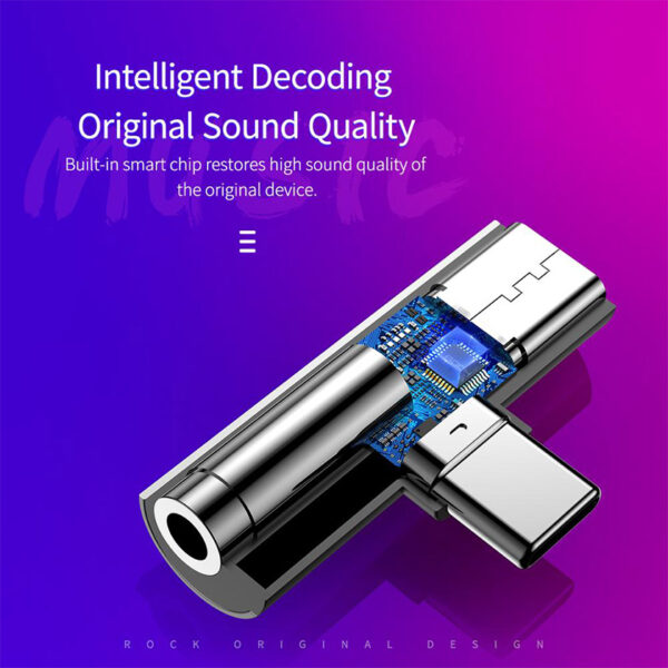 ROCK Lightning/Type C Metal Charge,Audio 2 in 1 Adapter