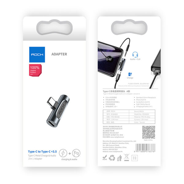 ROCK Lightning/Type C Metal Charge,Audio 2 in 1 Adapter