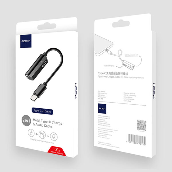 ROCK Type C Metal Charge,Audio 2 in 1 Cable W Version A (Type C to Type C & 3.5mm)