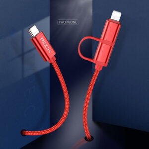 ROCK USB-C TO USB C,Lightning 2 in 1 Metal Charge,Sync Round Cable 100cm