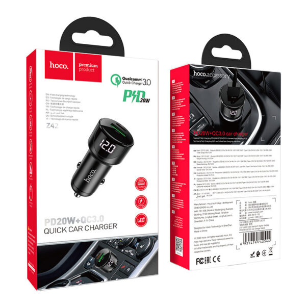 HOCO Z42 Fast Charging PD20W+QC3.0 Type-C Car Charger