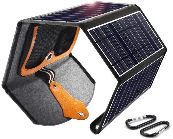 CHOETECH SC005 22W Three Panels Solar Charger Dual USB(5V/4A Max Overall), Portable Waterproof Solar Panels Phone Charger Compatible With Phone 11/Xs/XR/X/8, iPad, Samsung Galaxy, LG, Google Pixel And More