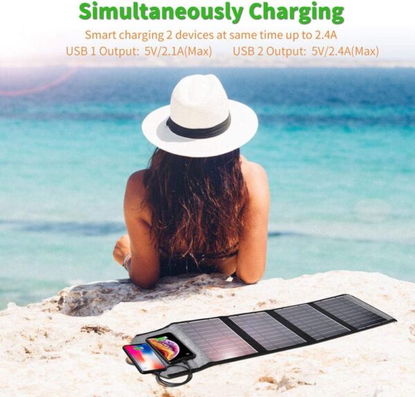 CHOETECH SC005 22W Three Panels Solar Charger Dual USB(5V/4A Max Overall), Portable Waterproof Solar Panels Phone Charger Compatible With Phone 11/Xs/XR/X/8, iPad, Samsung Galaxy, LG, Google Pixel And More