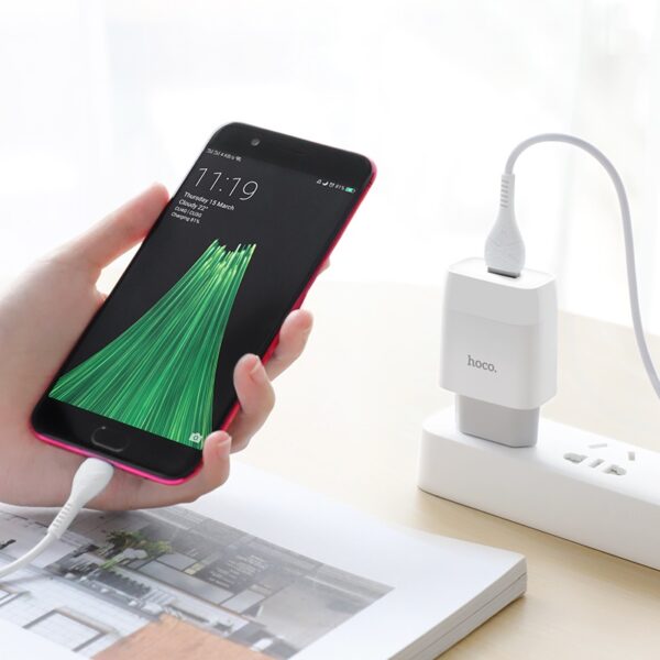 HOCO C72A Glorious Single Port Fast Charger For 7/7 Plus/6S/6S Plus/6 Plus/6/SE (2020)/ 11/ 11Pro/11ProMax/XsMax,/XR/ XS/X/8/8 Plus/ AirPods/Ipad/Samsung/LG/HTC/Huawei/Moto/xiao MI and More