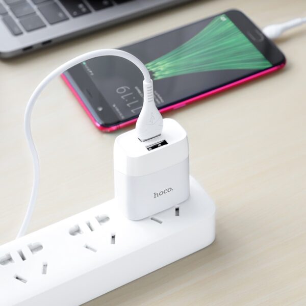 HOCO C73 Glorious Dual Port Fast Charger For 7/7 Plus/6S/6S Plus/6 Plus/6/SE (2020)/ 11/ 11Pro/11ProMax/XsMax,/XR/ XS/X/8/8 Plus/ AirPods/Ipad/Samsung/LG/HTC/Huawei/Moto/xiao MI and More