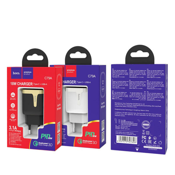 HOCO C79A Zeus PD+QC3.0 Fast Charger For 7/7 Plus/6S/6S Plus/6 Plus/6/SE (2020)/ 11/ 11Pro/11ProMax/XsMax,/XR/ XS/X/8/8 Plus/ AirPods/Ipad/Samsung/LG/HTC/Huawei/Moto/xiao MI and More