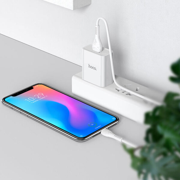 HOCO C81 Asombroso White Single Port Charger Set Fast Charger For 7/7 Plus/6S/6S Plus/6 Plus/6/SE (2020)/ 11/ 11Pro/11ProMax/XsMax,/XR/ XS/X/8/8 Plus/ AirPods/Ipad/Samsung/LG/HTC/Huawei/Moto/xiao MI and More
