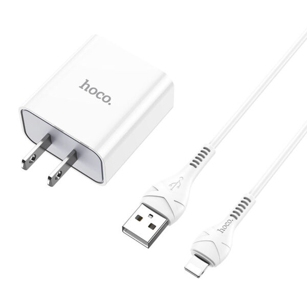 HOCO C81 Asombroso White Single Port Charger Set Fast Charger For 7/7 Plus/6S/6S Plus/6 Plus/6/SE (2020)/ 11/ 11Pro/11ProMax/XsMax,/XR/ XS/X/8/8 Plus/ AirPods/Ipad/Samsung/LG/HTC/Huawei/Moto/xiao MI and More