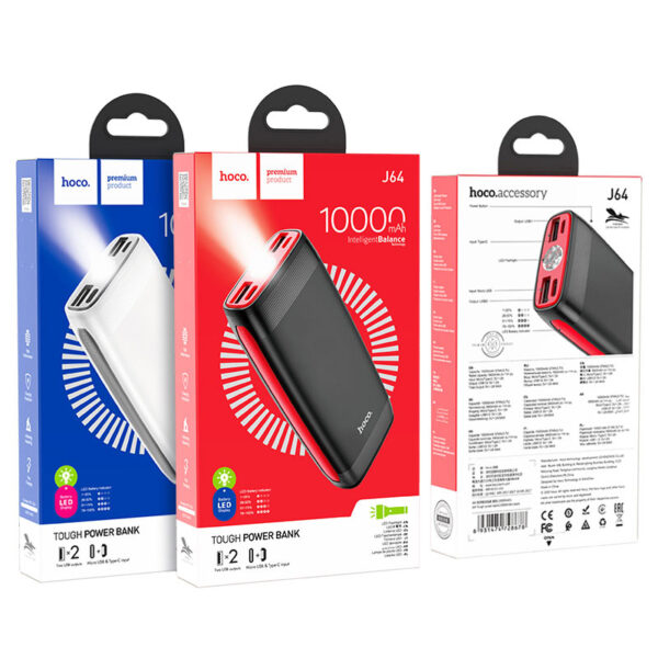 HOCO J64 Tough Power Bank Fast Charging For 7/7 Plus/6S/6S Plus/6 Plus/6/SE (2020)/ 11/ 11Pro/11ProMax/XsMax,/XR/ XS/X/8/8 Plus/ AirPods/Ipad/Samsung/LG/HTC/Huawei/Moto/xiao MI and More (10000mAh)