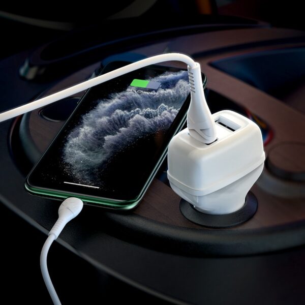 HOCO Z36 Leader Dual Port Car Charger Fast Charging For 7/7 Plus/6S/6S Plus/6 Plus/6/SE (2020)/ 11/ 11Pro/11ProMax/XsMax,/XR/ XS/X/8/8 Plus/ AirPods/Ipad/Samsung/LG/HTC/Huawei/Moto/xiao MI and More