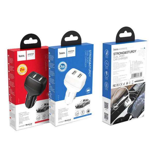 HOCO Z36 Leader Dual Port Car Charger Fast Charging For 7/7 Plus/6S/6S Plus/6 Plus/6/SE (2020)/ 11/ 11Pro/11ProMax/XsMax,/XR/ XS/X/8/8 Plus/ AirPods/Ipad/Samsung/LG/HTC/Huawei/Moto/xiao MI and More