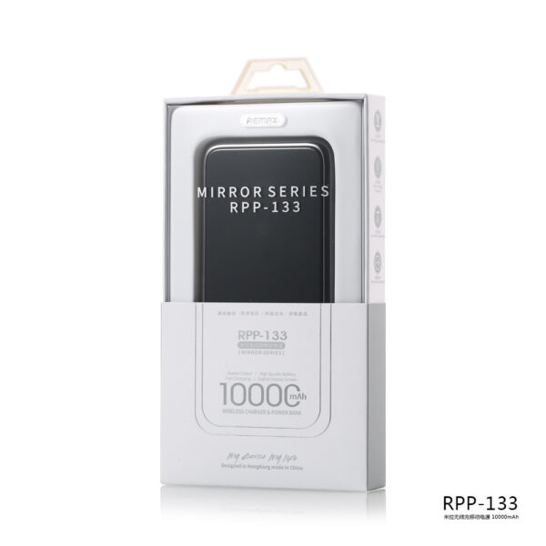 REMAX RPP-133 Mirroe Series With Wireless High Speed Charging Power Bank For 7/7 Plus/6S/6S Plus/6 Plus/6/SE (2020)/ 11/ 11Pro/11ProMax/XsMax,/XR/ XS/X/8/8 Plus/ AirPods/Ipad/Samsung/LG/HTC/Huawei/Moto/xiao MI and More 10000mAh