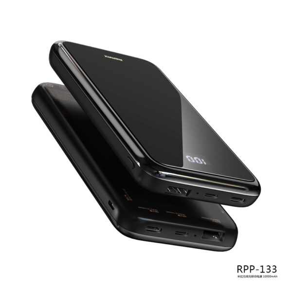 REMAX RPP-133 Mirroe Series With Wireless High Speed Charging Power Bank For 7/7 Plus/6S/6S Plus/6 Plus/6/SE (2020)/ 11/ 11Pro/11ProMax/XsMax,/XR/ XS/X/8/8 Plus/ AirPods/Ipad/Samsung/LG/HTC/Huawei/Moto/xiao MI and More 10000mAh