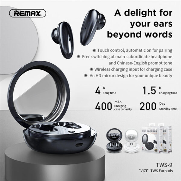 REMAX TWS-9 Bluetooth 5.0 True Wireless Earbuds Premium Sound With Deep Bass For Sport Running 400mAh